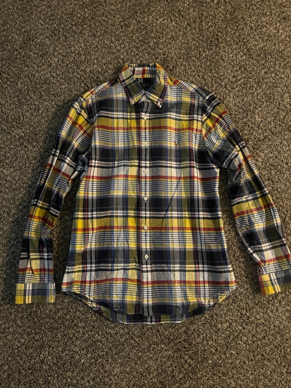 Polo by Ralph Lauren Yellow, Navy & White Plaid Button-Down Shirt